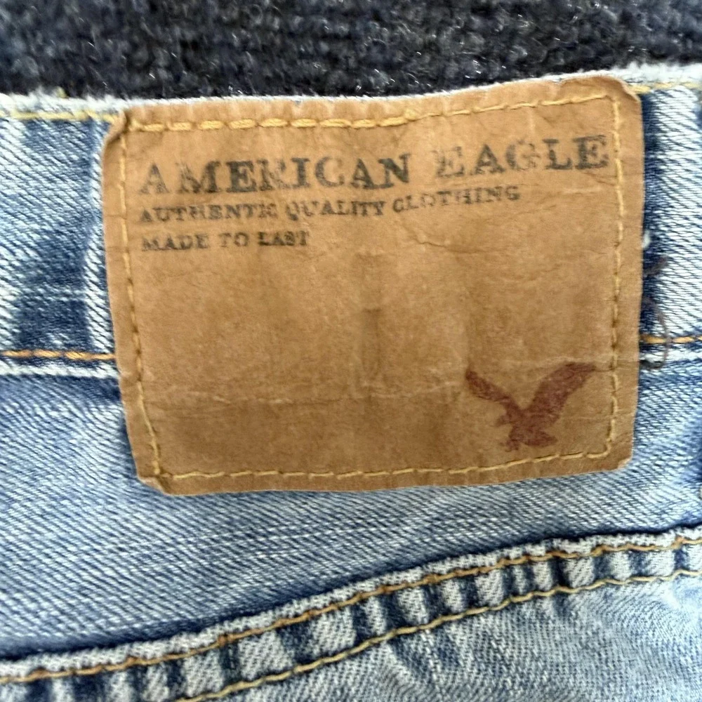 Y2K American Eagle Jeans Mens 33x30 Light Wash Denim Relaxed Straight Distressed
